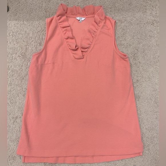 Crown & Ivy Peach Ribbed Ruffle Neck Tank Top - M - Picture 1 of 3